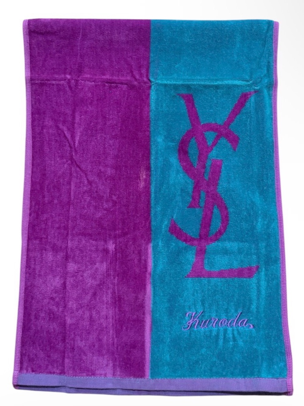 Yves Saint Laurent Purple & Teal Monogram Towel -New As Is